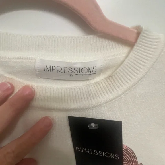 Impressions Cream Sweater with Mauve Sequin Bows - Picture 3 of 5